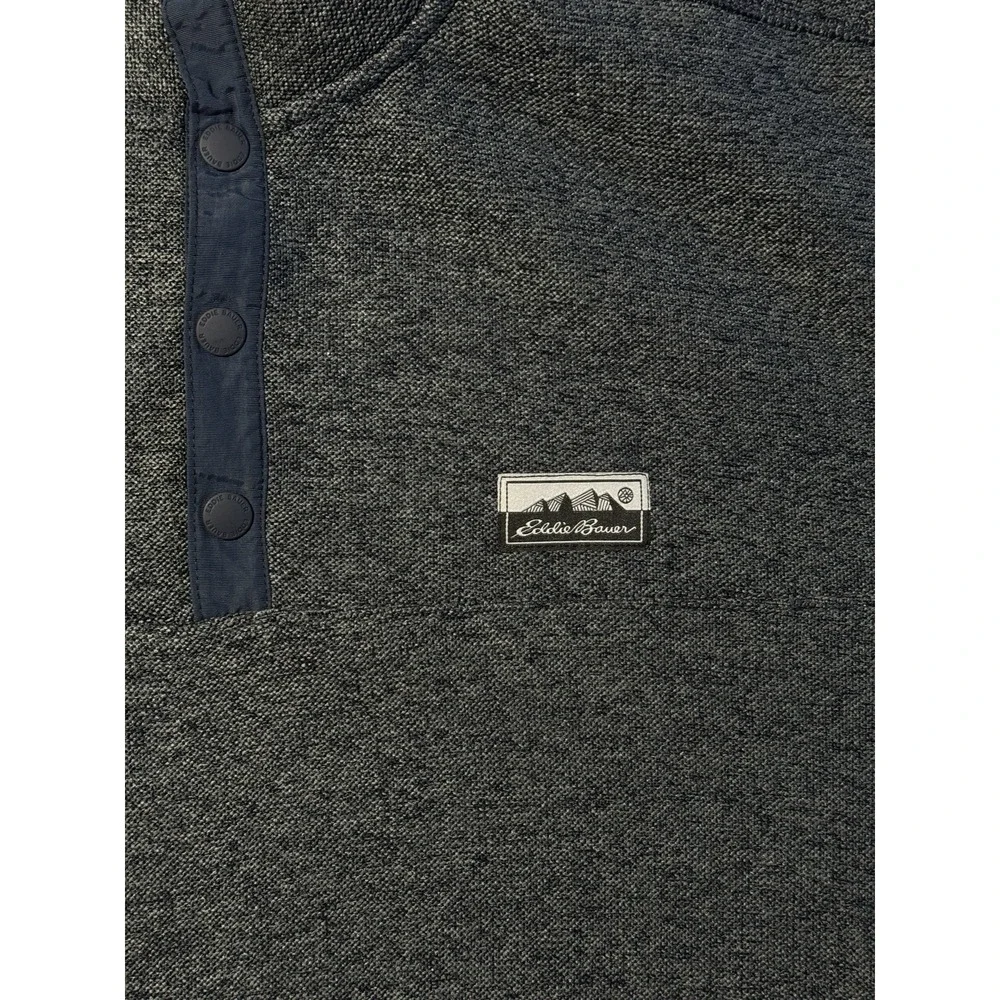 Eddie Bauer Sweater Fleece Men's Heather Navy Long Sleeve Pullover‎ Snap Large - Picture 5 of 9